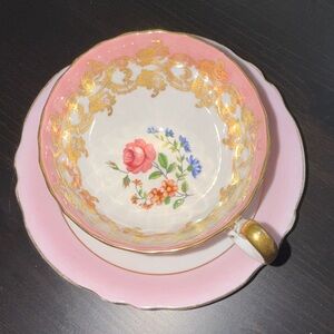 Charming Pink and Gold Floral Mug